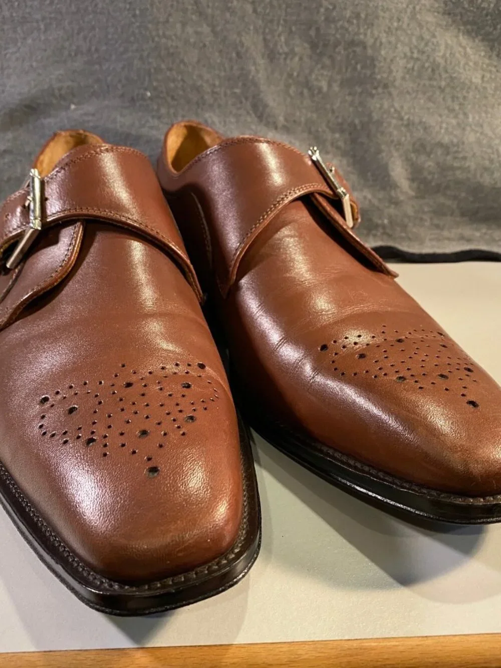 Broletto - Sz 11M - Men's Brown Leather Single Monk Strap Dress Shoes - Italy